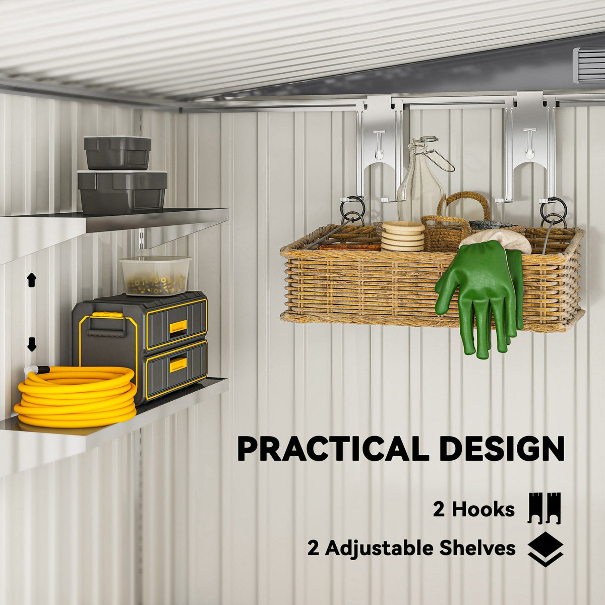 Outsunny 7 x 5ft Galvanised Metal Shed, with Sliding Door - Light Grey - SGP Garden Ltd