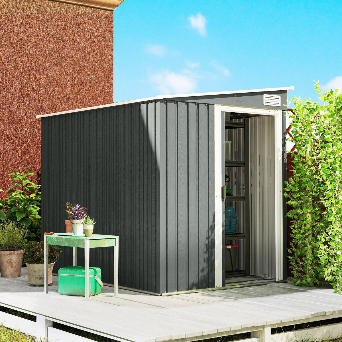 Outsunny 7 x 5ft Galvanised Metal Shed, with Sliding Door - Light Grey - SGP Garden Ltd