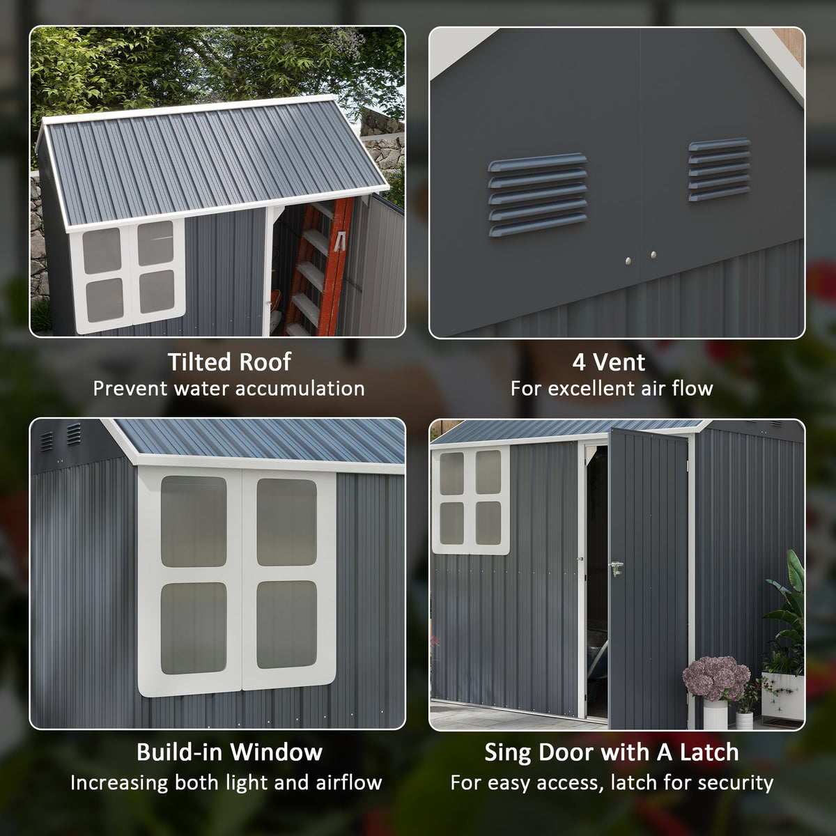 Outsunny 7 x 6ft Galvanised Garden Shed, with Latch - Dark Grey - SGP Garden Ltd