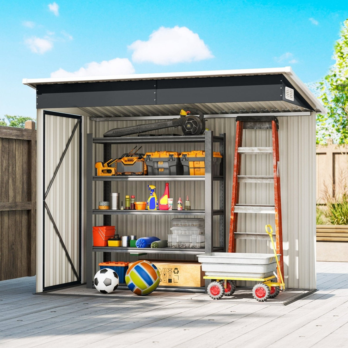Outsunny 7.5 x 4.3ft Metal Garden Storage Shed, Waterproof Outdoor Shed with Triple Lockable Door, Gloves, Vents, Dark Grey - SGP Garden Ltd