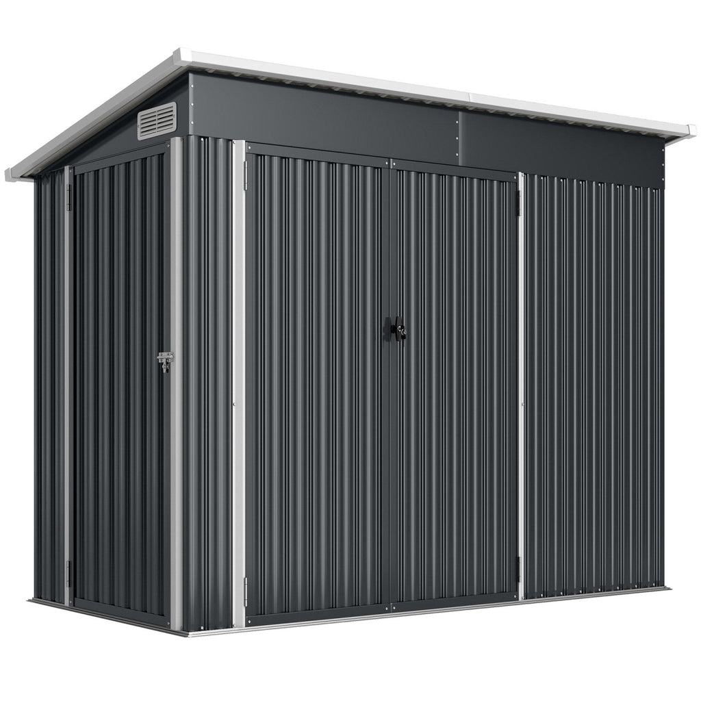 Outsunny 7.5 x 4.3ft Metal Garden Storage Shed, Waterproof Outdoor Shed with Triple Lockable Door, Gloves, Vents, Dark Grey - SGP Garden Ltd