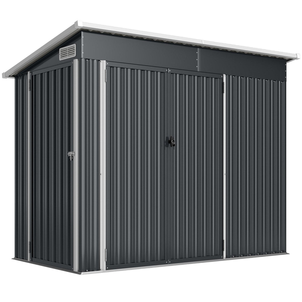 Outsunny 7.5 x 4.3ft Metal Garden Storage Shed, Waterproof Outdoor Shed with Triple Lockable Door, Gloves, Vents, Dark Grey - SGP Garden Ltd