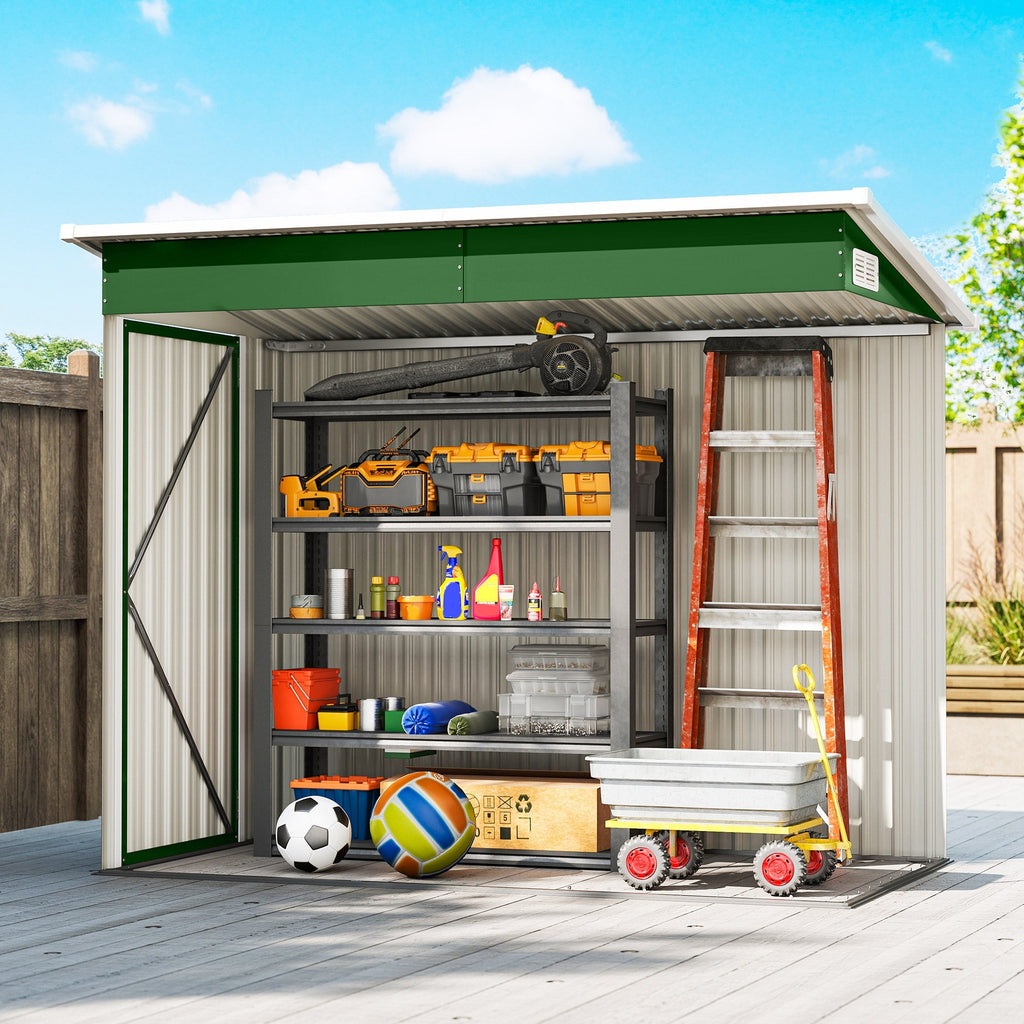 Outsunny 7.5 x 4.3ft Metal Garden Storage Shed, Waterproof Outdoor Shed with Triple Lockable Door, Gloves, Vents, Green - SGP Garden Ltd