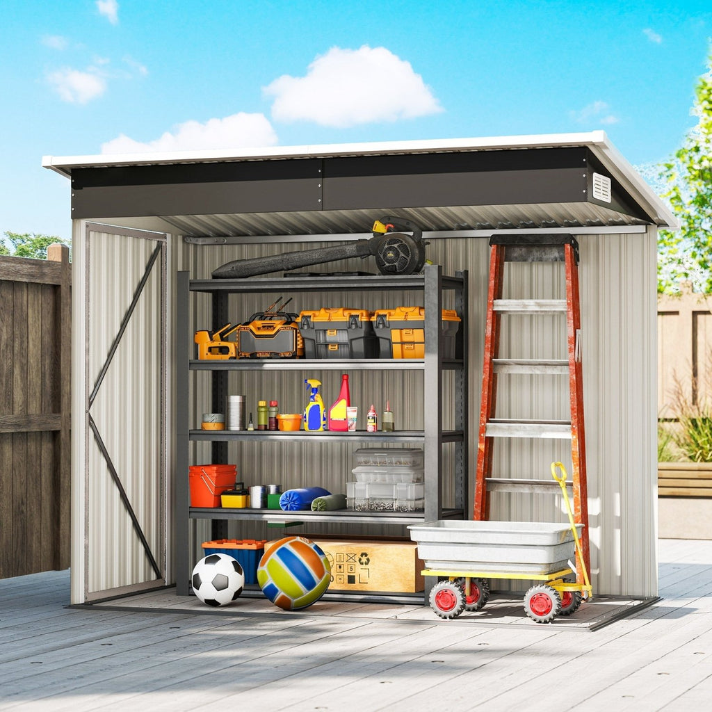 Outsunny 7.5 x 4.3ft Metal Garden Storage Shed, Waterproof Outdoor Shed with Triple Lockable Door, Gloves, Vents, Light Grey - SGP Garden Ltd