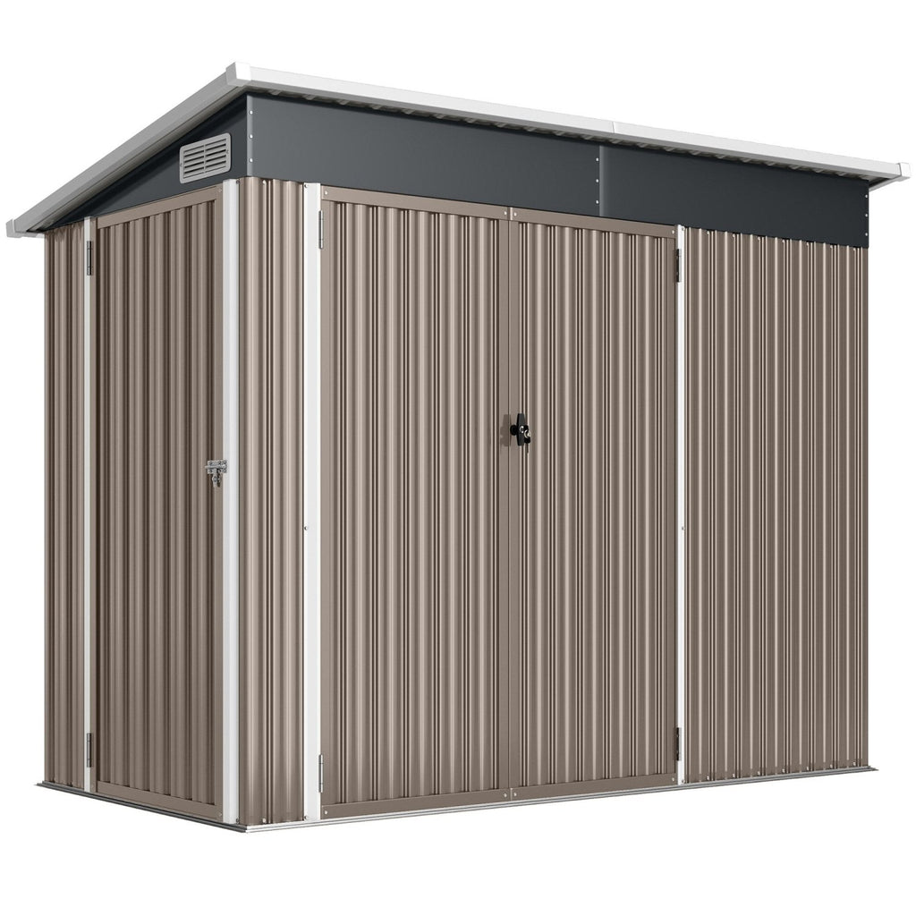 Outsunny 7.5 x 4.3ft Metal Garden Storage Shed, Waterproof Outdoor Shed with Triple Lockable Door, Gloves, Vents, Light Grey - SGP Garden Ltd