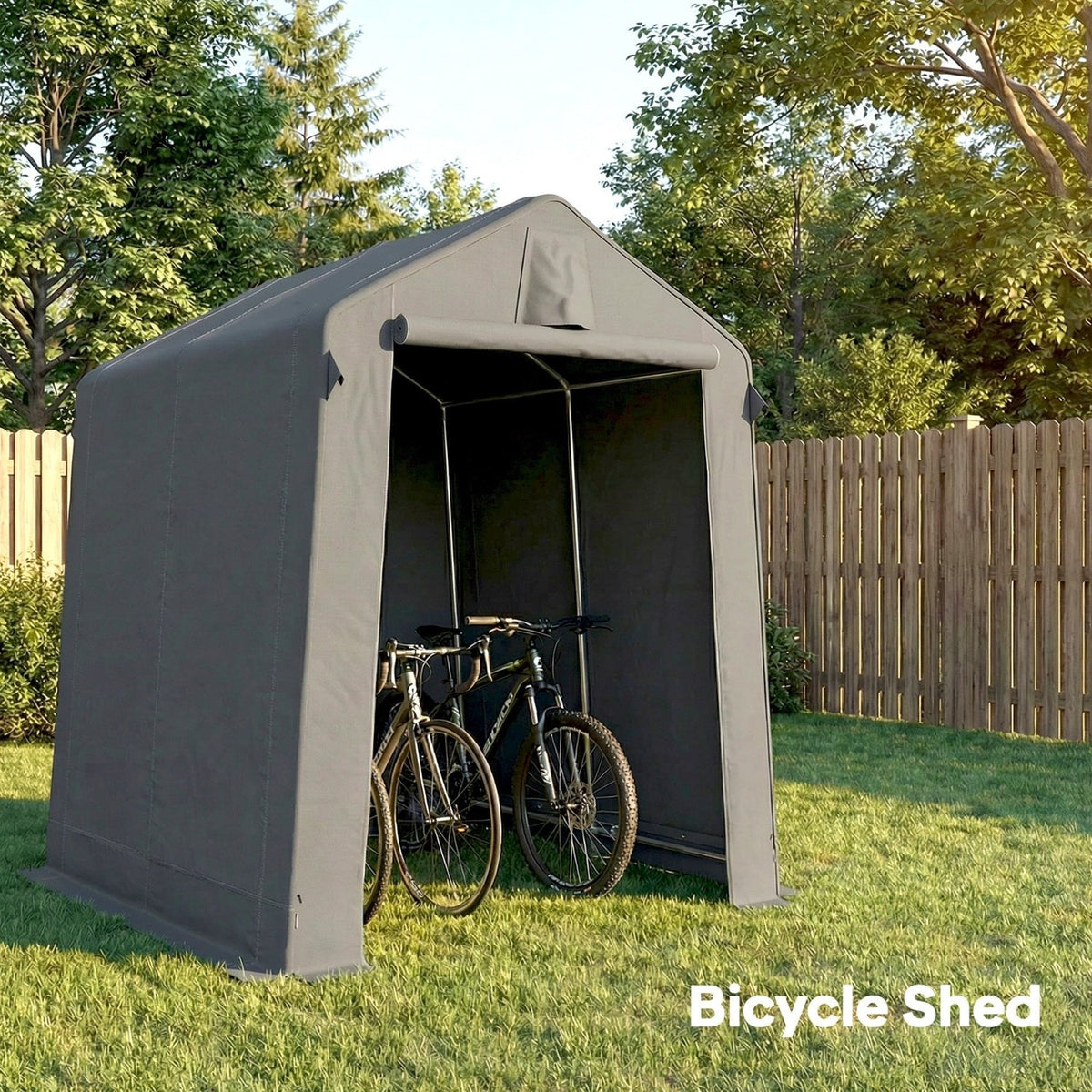 Outsunny 7.5 x 6.2 ft Outdoor Garden Storage Shed, Waterproof Bike Tent with Roll-Up Zipper Door and Vent, Dark Grey - SGP Garden Ltd