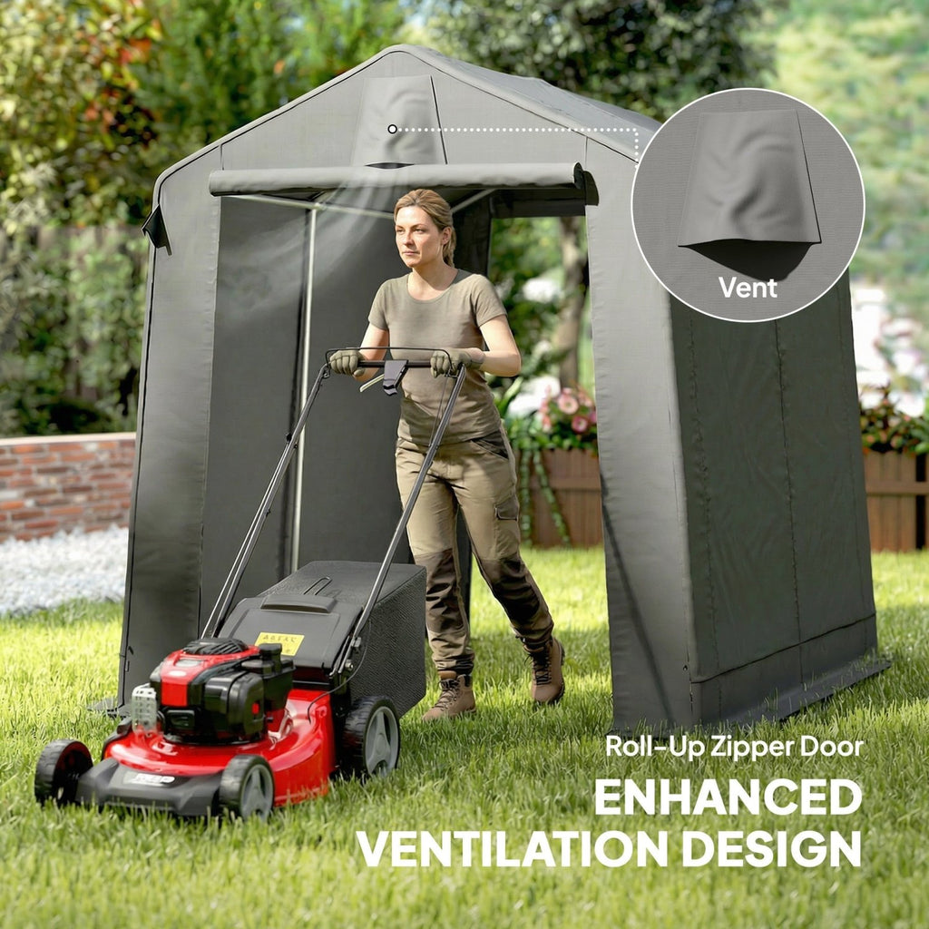 Outsunny 7.5 x 6.2 ft Outdoor Garden Storage Shed, Waterproof Bike Tent with Roll-Up Zipper Door and Vent, Dark Grey - SGP Garden Ltd