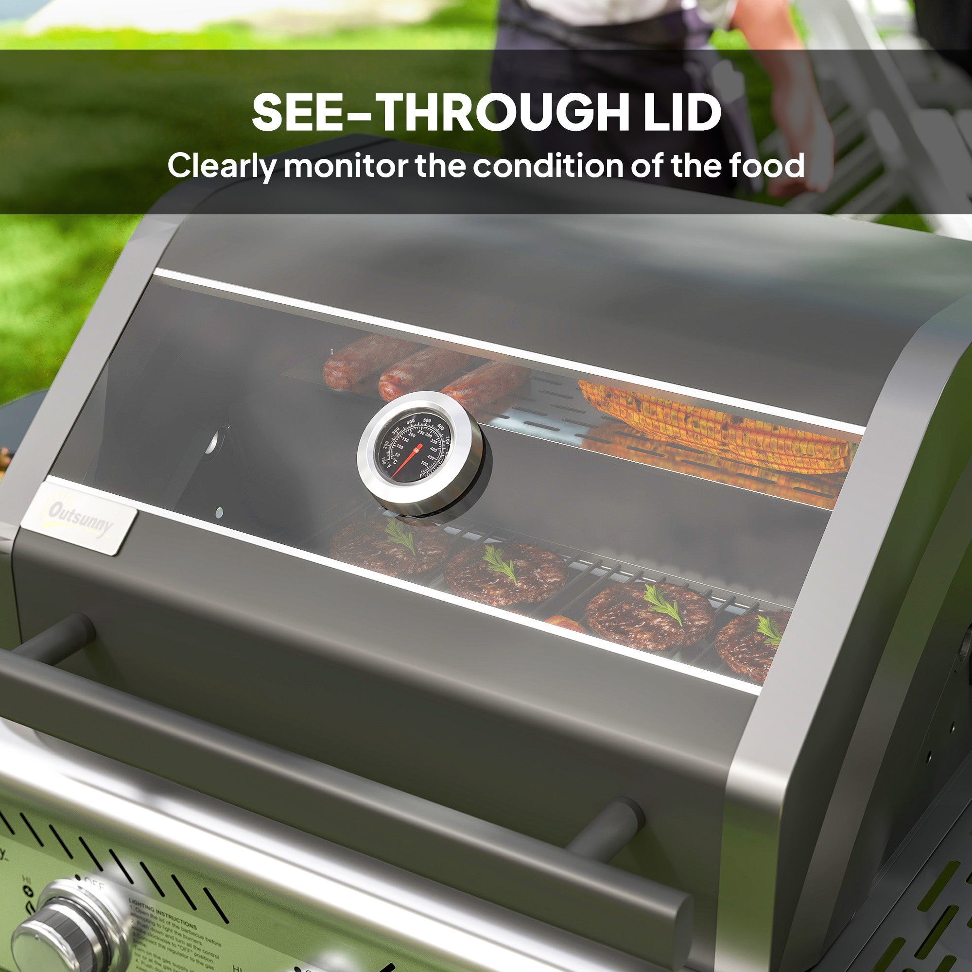 Outsunny 7.5kW Three-Burner Gas BBQ Grill, with See-Through Lid - Black - SGP Garden Ltd