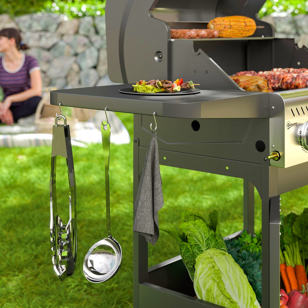 Outsunny 7.5kW Three-Burner Gas BBQ Grill, with See-Through Lid - Black - SGP Garden Ltd