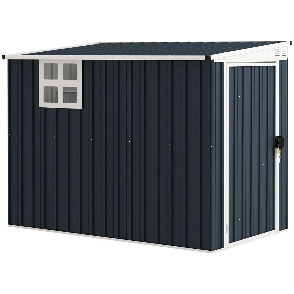 Outsunny 7.6 x 4ft Garden Metal Shed, Outdoor Storage Shed with Window, 2 Vents and Lockable Door for Garden, Patio, Dark Grey - SGP Garden Ltd