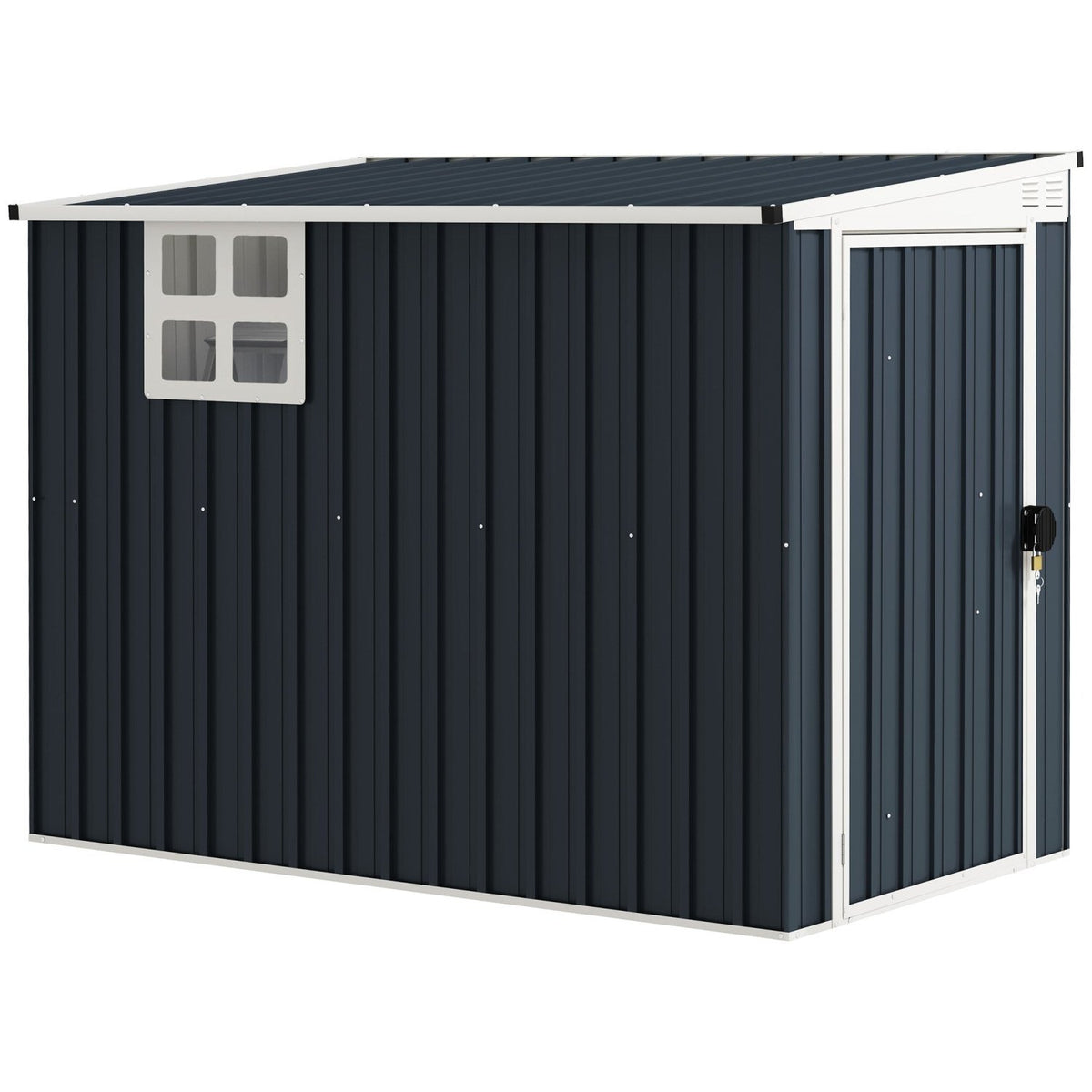 Outsunny 7.6 x 4ft Garden Metal Shed, Outdoor Storage Shed with Window, 2 Vents and Lockable Door for Garden, Patio, Dark Grey - SGP Garden Ltd