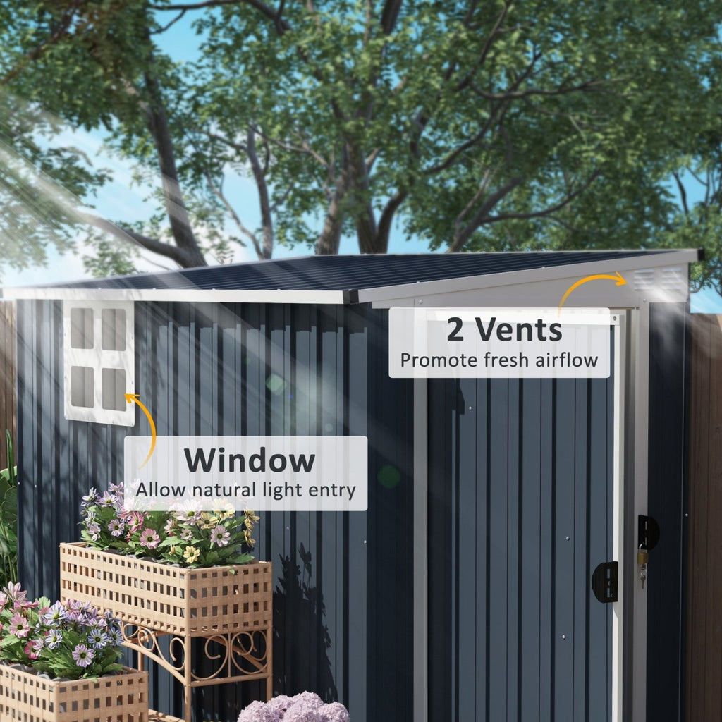 Outsunny 7.6 x 4ft Garden Metal Shed, Outdoor Storage Shed with Window, 2 Vents and Lockable Door for Garden, Patio, Dark Grey - SGP Garden Ltd