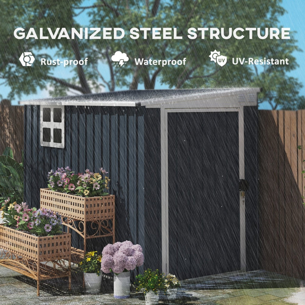 Outsunny 7.6 x 4ft Garden Metal Shed, Outdoor Storage Shed with Window, 2 Vents and Lockable Door for Garden, Patio, Dark Grey - SGP Garden Ltd