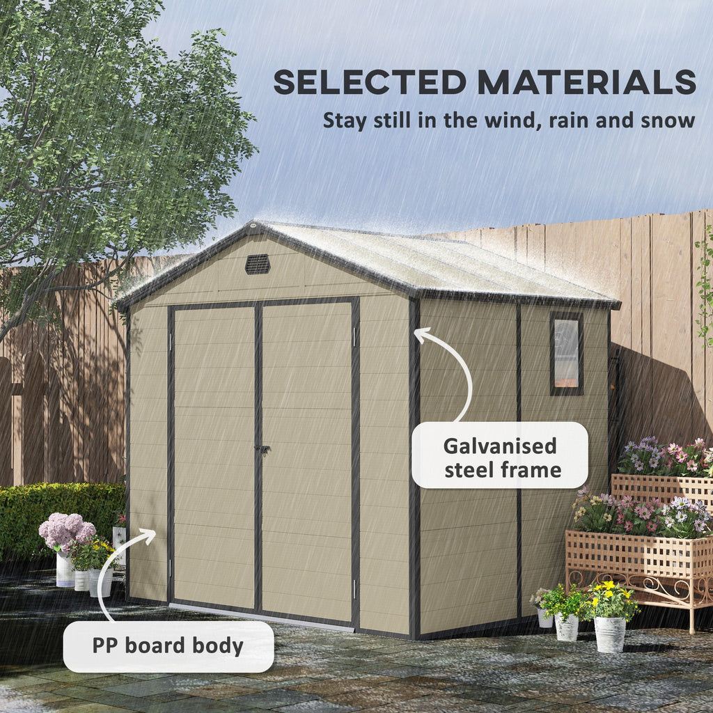 Outsunny 7.9ft x 6.2ft Aluminium Frame and Plastic Wall Shed, with Foundation - Cream White - SGP Garden Ltd