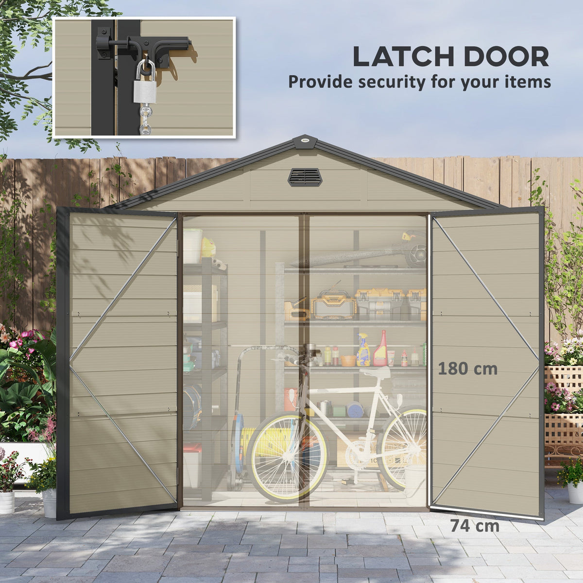 Outsunny 7.9ft x 6.2ft Aluminium Frame and Plastic Wall Shed, with Foundation - Cream White - SGP Garden Ltd