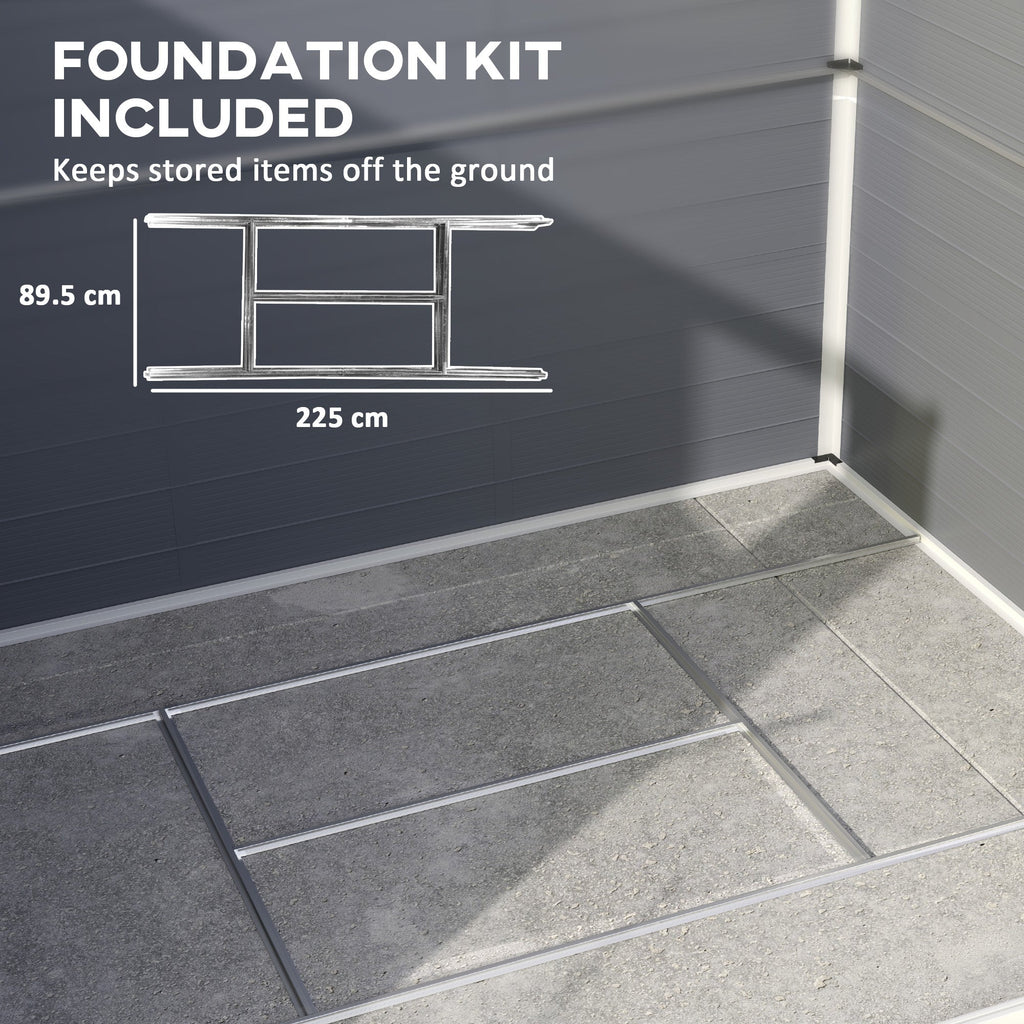 Outsunny 7.9ft x 6.2ft Aluminium Frame and Plastic Wall Shed, with Foundation - Grey - SGP Garden Ltd