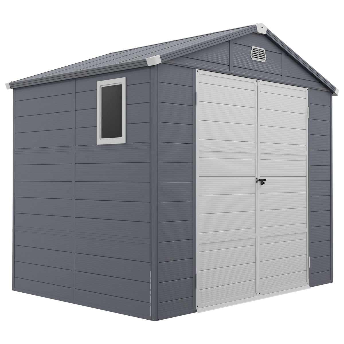 Outsunny 7.9ft x 6.2ft Aluminium Frame and Plastic Wall Shed, with Foundation - Grey - SGP Garden Ltd