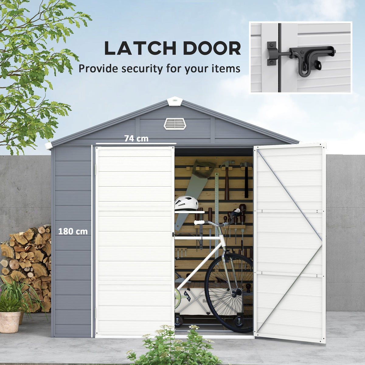Outsunny 7.9ft x 6.2ft Aluminium Frame and Plastic Wall Shed, with Foundation - Grey - SGP Garden Ltd