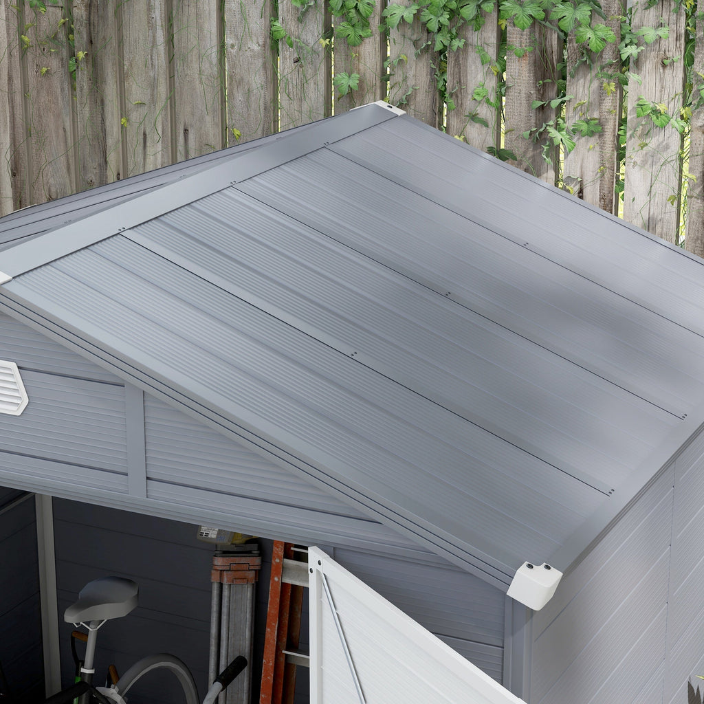 Outsunny 7.9ft x 6.2ft Aluminium Frame and Plastic Wall Shed, with Foundation - Grey - SGP Garden Ltd