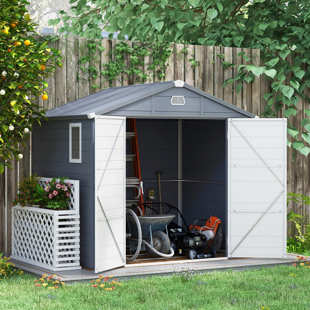 Outsunny 7.9ft x 6.2ft Aluminium Frame and Plastic Wall Shed, with Foundation - Grey - SGP Garden Ltd