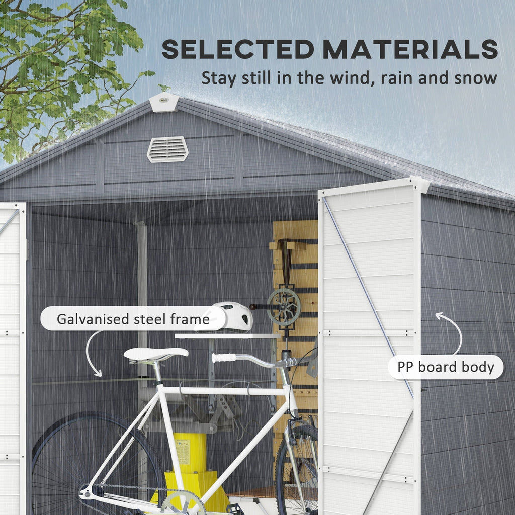 Outsunny 7.9ft x 6.2ft Aluminium Frame and Plastic Wall Shed, with Foundation - Grey - SGP Garden Ltd