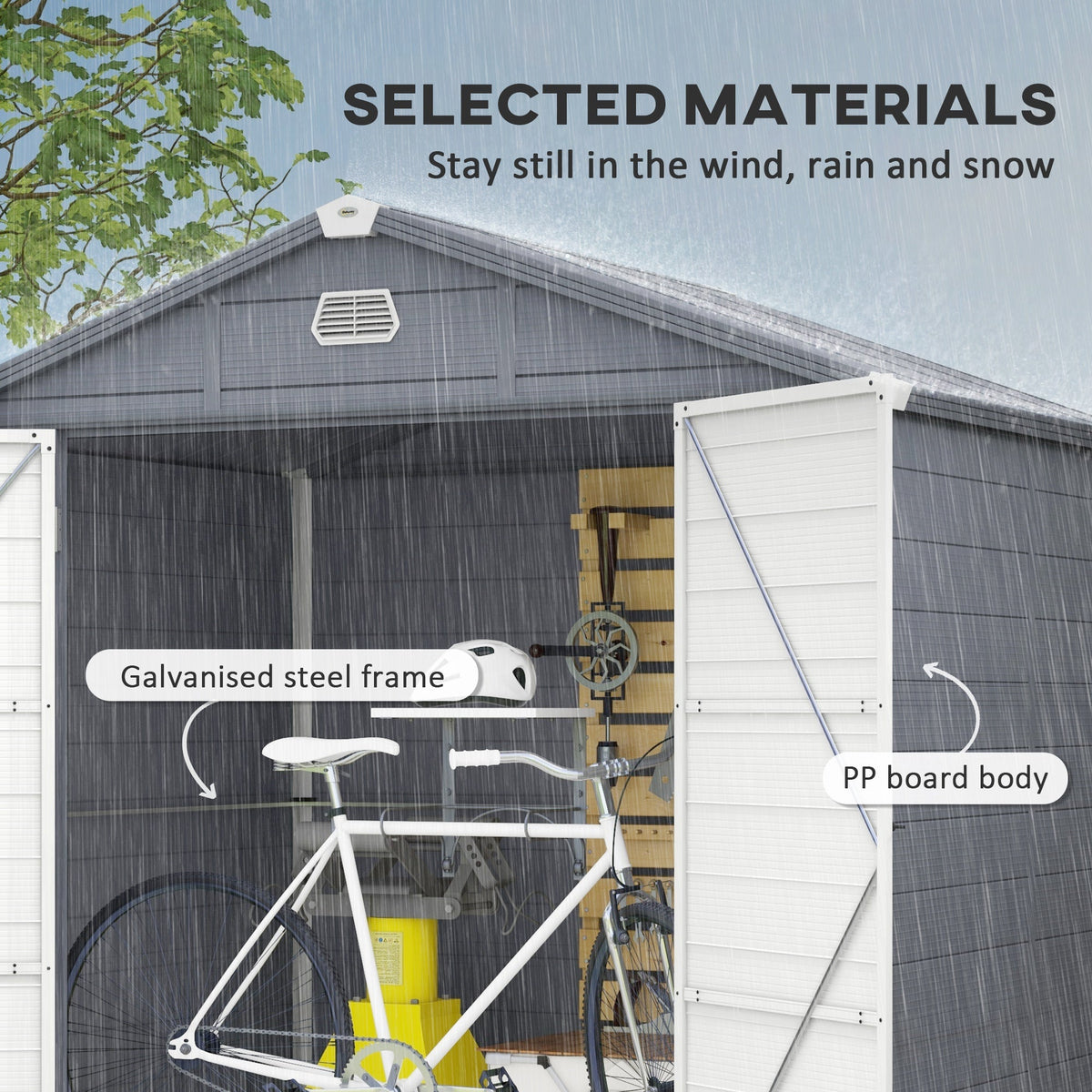 Outsunny 7.9ft x 6.2ft Aluminium Frame and Plastic Wall Shed, with Foundation - Grey - SGP Garden Ltd