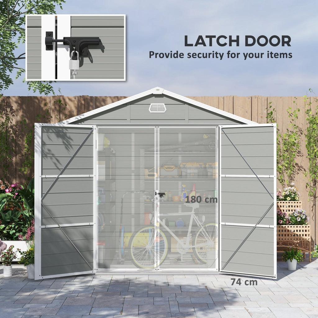 Outsunny 7.9ft x 6.2ft Aluminium Frame and Plastic Wall Shed, with Foundation - Light Grey - SGP Garden Ltd