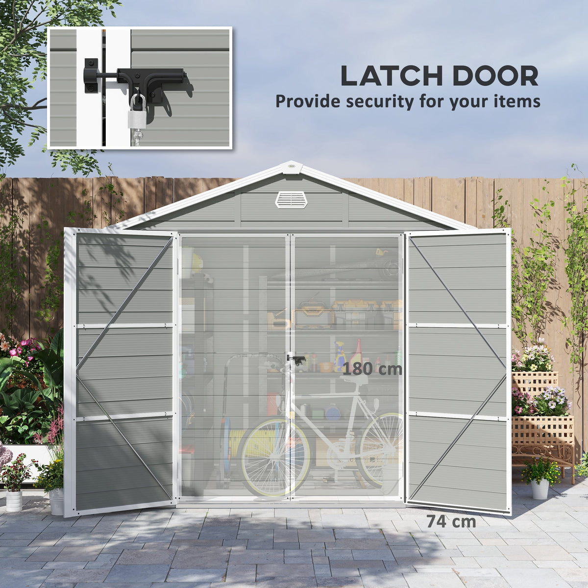 Outsunny 7.9ft x 6.2ft Aluminium Frame and Plastic Wall Shed, with Foundation - Light Grey - SGP Garden Ltd