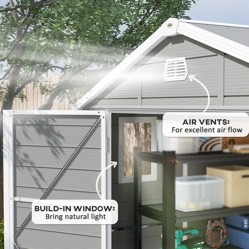 Outsunny 7.9ft x 6.2ft Aluminium Frame and Plastic Wall Shed, with Foundation - Light Grey - SGP Garden Ltd