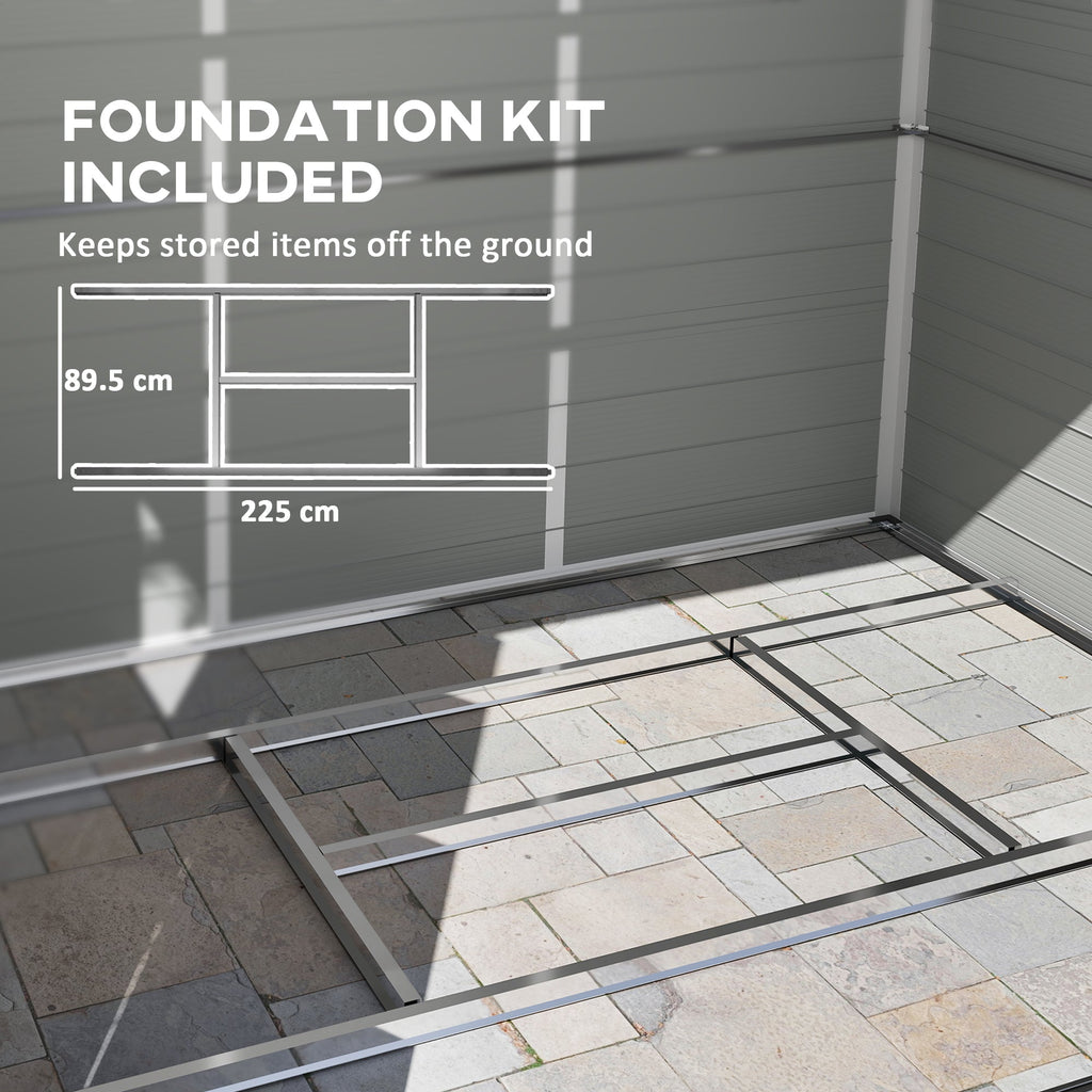 Outsunny 7.9ft x 6.2ft Aluminium Frame and Plastic Wall Shed, with Foundation - Light Grey - SGP Garden Ltd