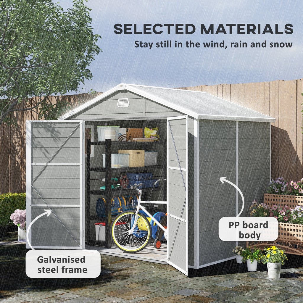 Outsunny 7.9ft x 6.2ft Aluminium Frame and Plastic Wall Shed, with Foundation - Light Grey - SGP Garden Ltd