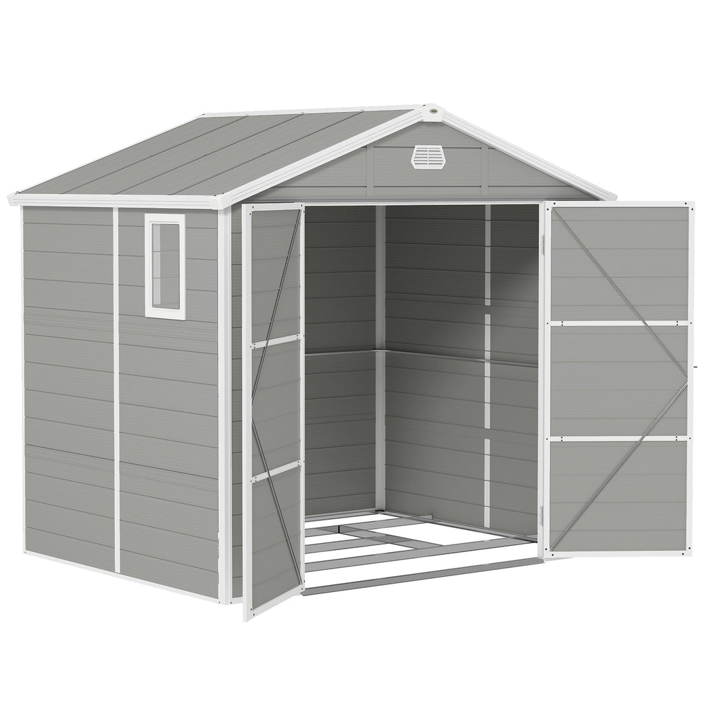 Outsunny 7.9ft x 6.2ft Aluminium Frame and Plastic Wall Shed, with Foundation - Light Grey - SGP Garden Ltd