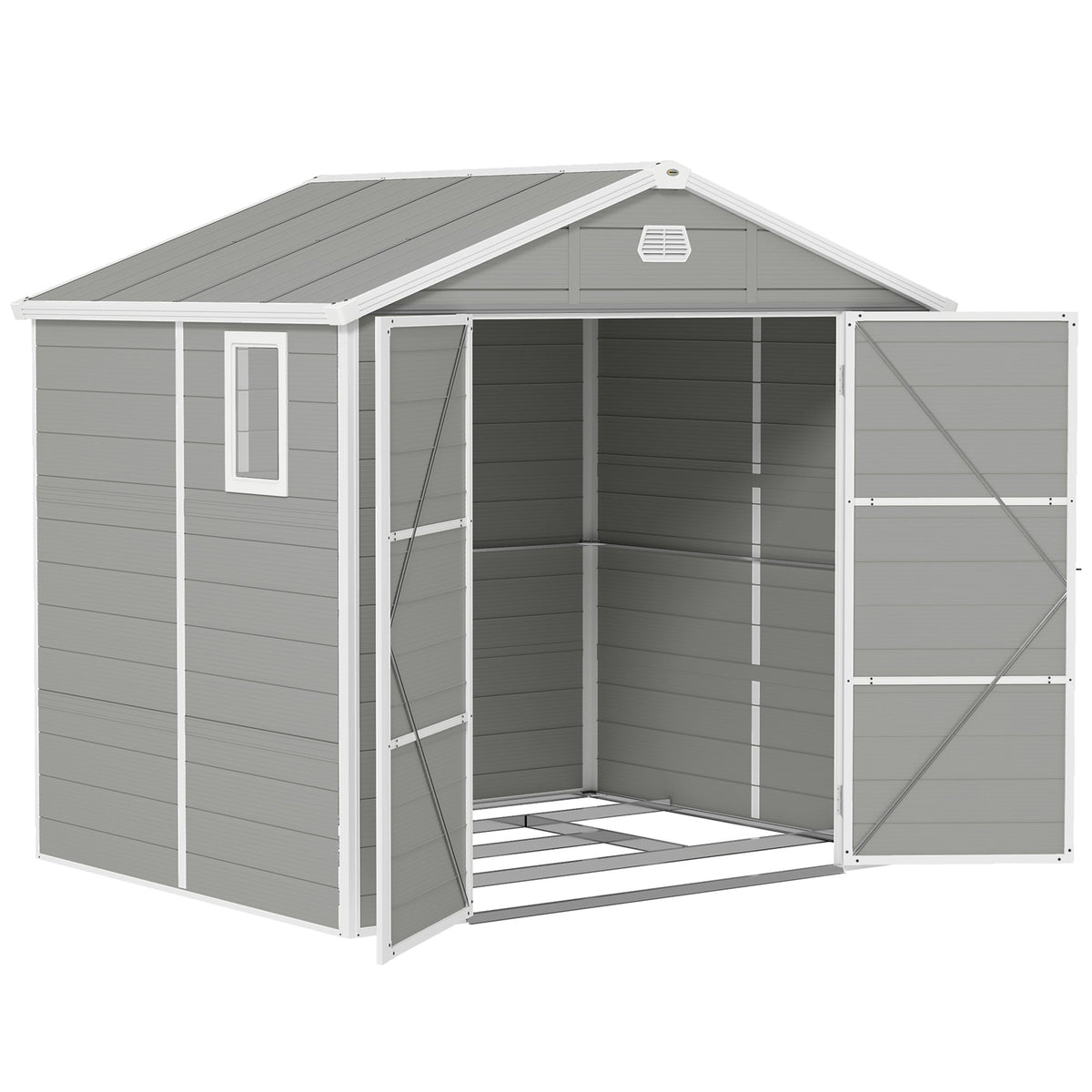 Outsunny 7.9ft x 6.2ft Aluminium Frame and Plastic Wall Shed, with Foundation - Light Grey - SGP Garden Ltd