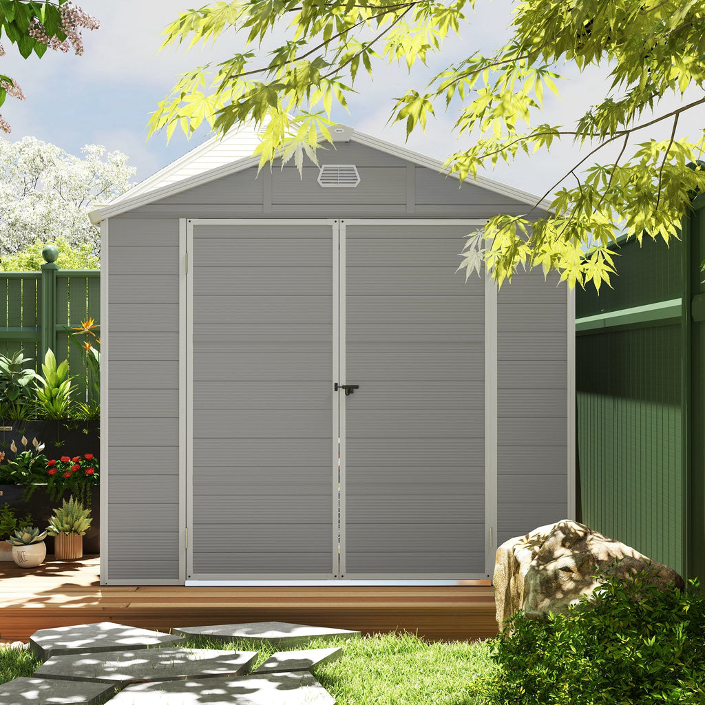 Outsunny 7.9ft x 6.2ft Aluminium Frame and Plastic Wall Shed, with Foundation - Light Grey - SGP Garden Ltd