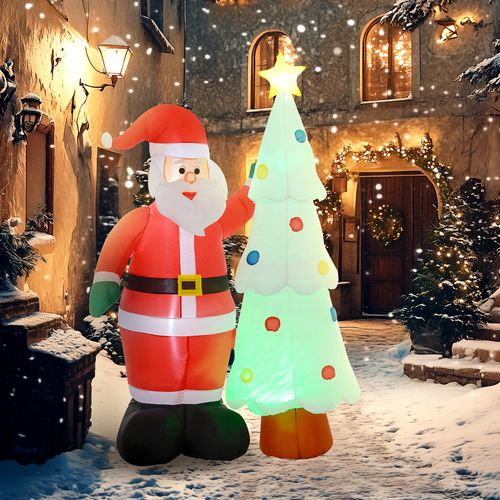 Outsunny 7ft Christmas Inflatable Decoration Santa Claus and Christmas Tree - SGP Garden Ltd