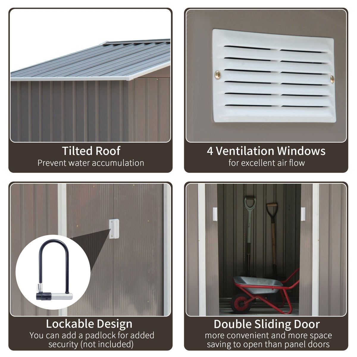 Outsunny 7ft x 4ft Lockable Garden Metal Storage Shed Storage Roofed Tool Metal Shed w/ Air Vents Steel Grey - SGP Garden Ltd