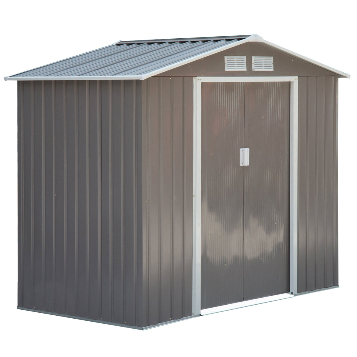 Outsunny 7ft x 4ft Lockable Garden Metal Storage Shed Storage Roofed Tool Metal Shed w/ Air Vents Steel Grey - SGP Garden Ltd