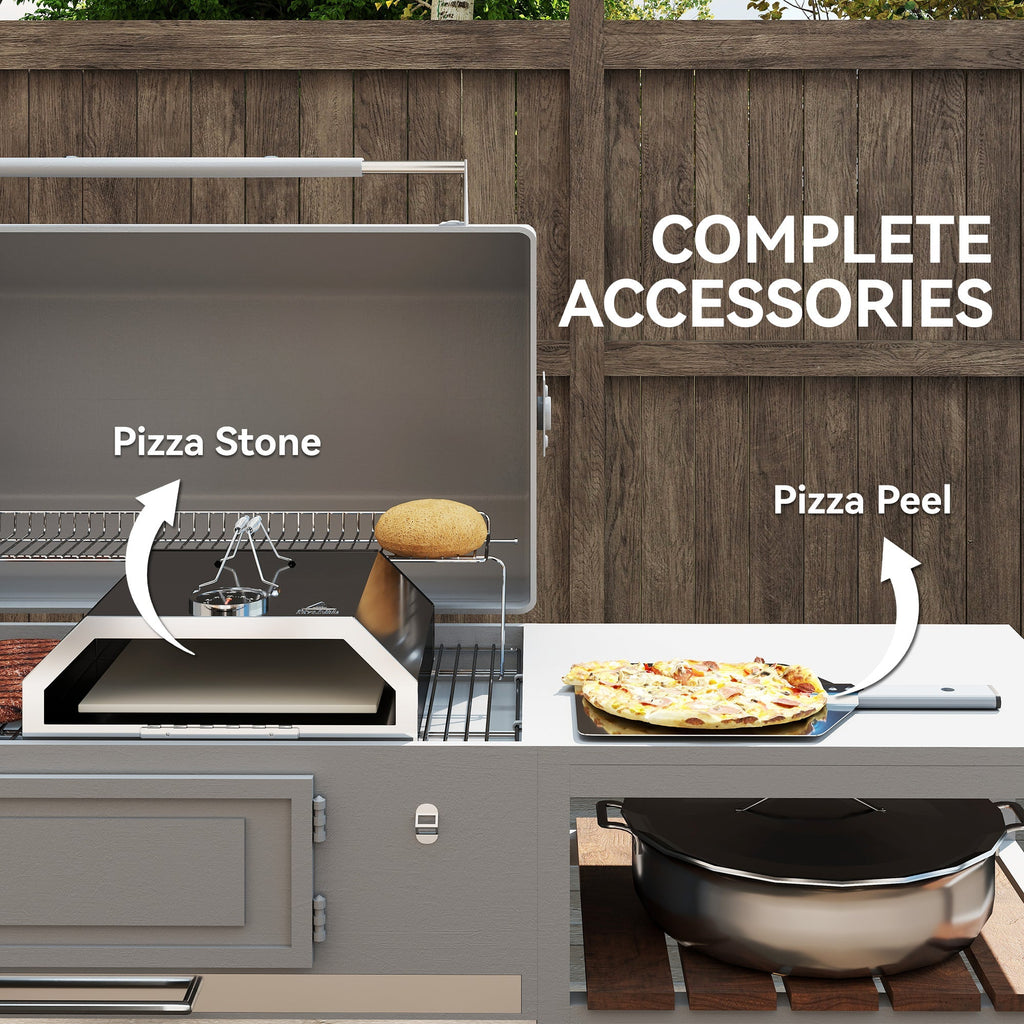 Outsunny 8 in Portable Stainless Steel BBQ Grill Top Pizza Oven with Built-in Thermometer and Viewing Window for Gas and Charcoal BBQ Grills, Includes Carry Handles, Pizza Stone and Peel, Silver Tone - SGP Garden Ltd