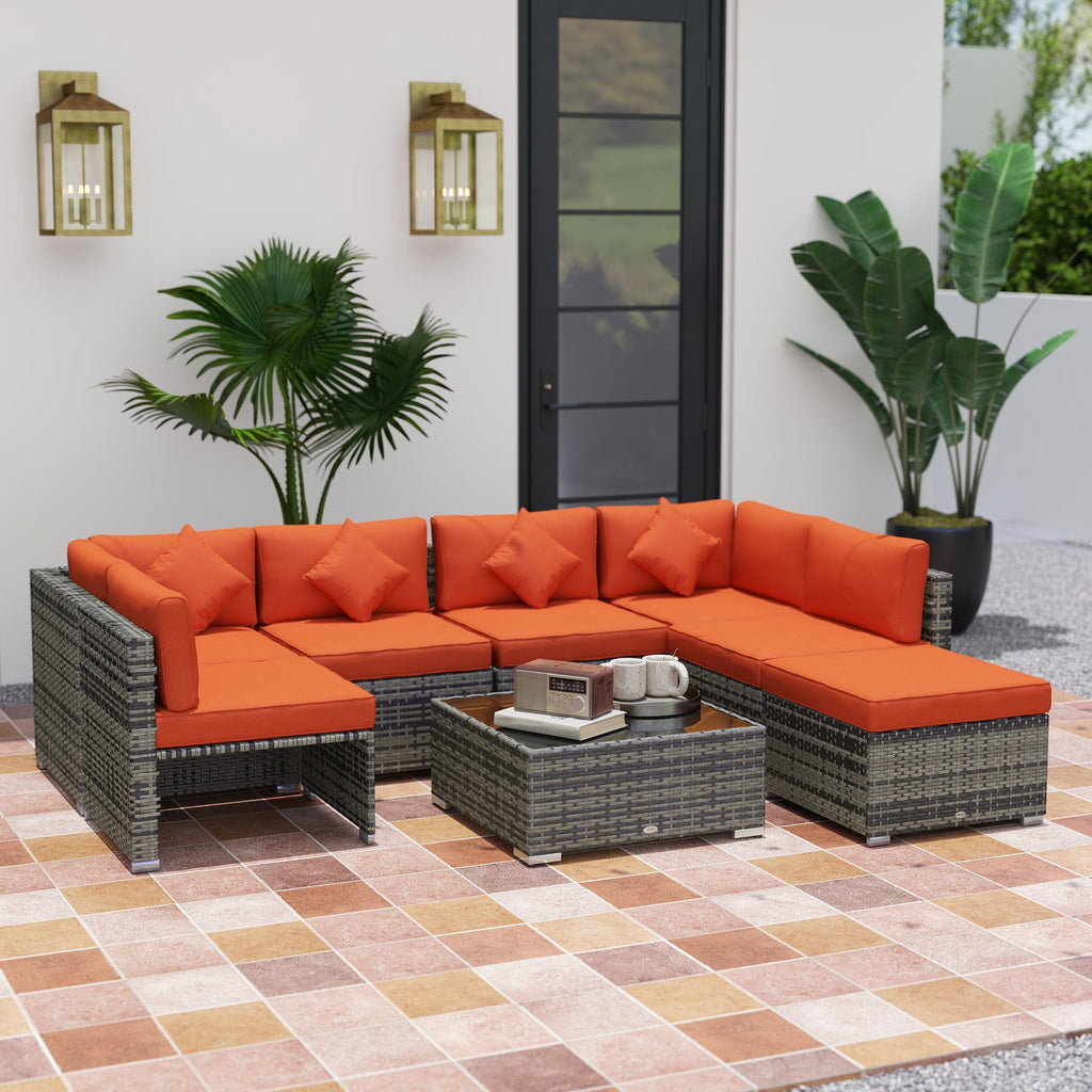 Outsunny 8 Pieces Patio Rattan Sofa Set Outdoor Garden Furniture Set Orange - SGP Garden Ltd