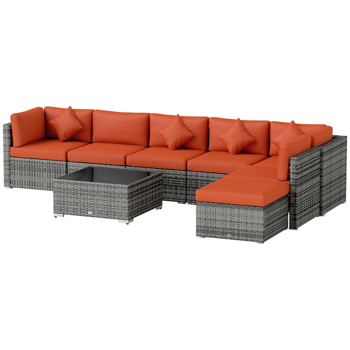 Outsunny 8 Pieces Patio Rattan Sofa Set Outdoor Garden Furniture Set Orange - SGP Garden Ltd