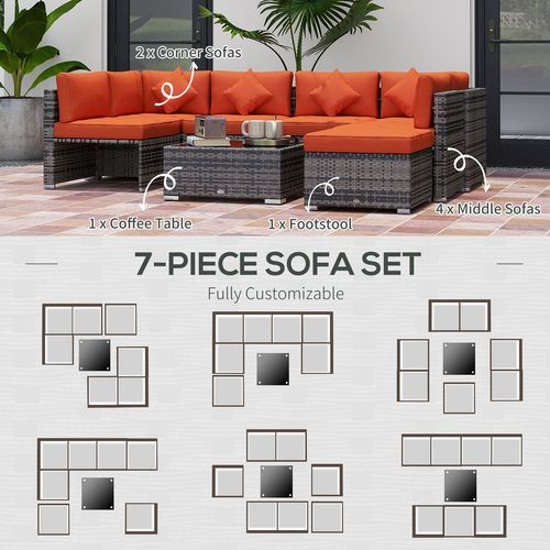 Outsunny 8 Pieces Patio Rattan Sofa Set Outdoor Garden Furniture Set Orange - SGP Garden Ltd