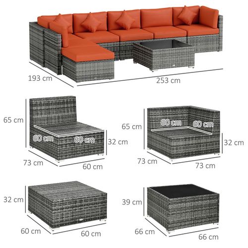 Outsunny 8 Pieces Patio Rattan Sofa Set Outdoor Garden Furniture Set Orange - SGP Garden Ltd