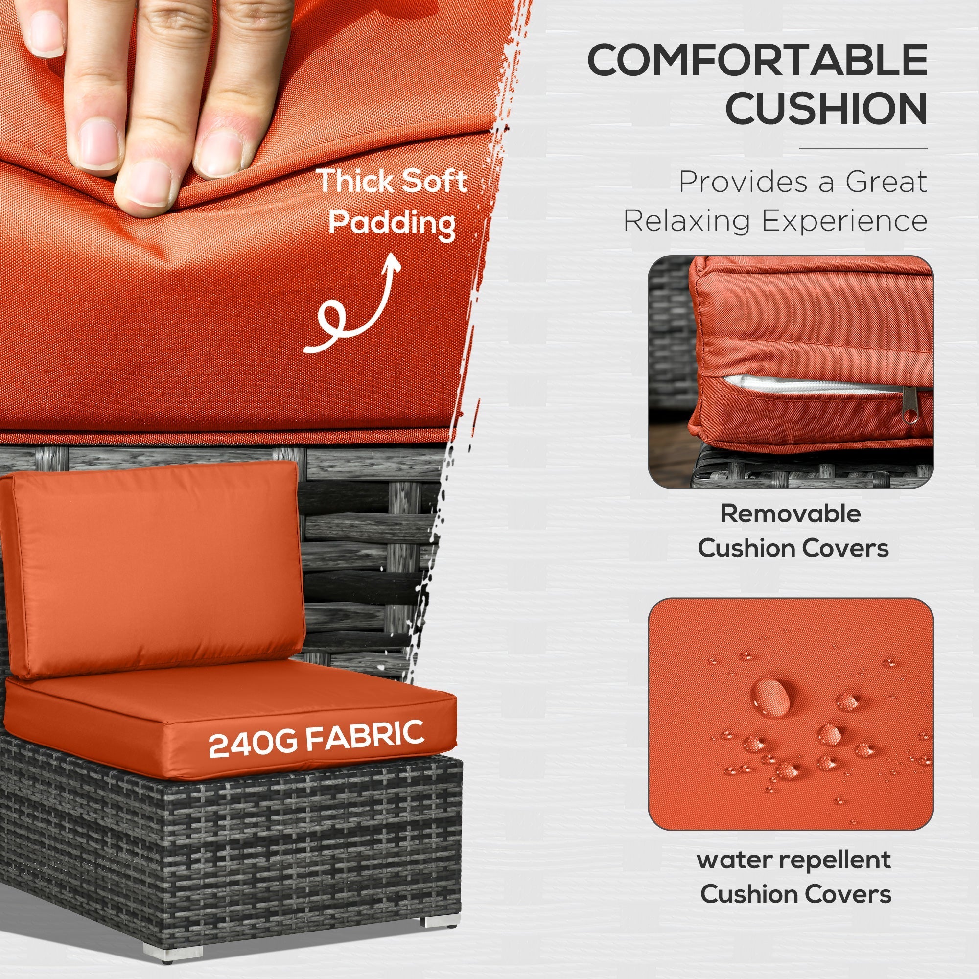 Outsunny 8 Pieces Patio Rattan Sofa Set Outdoor Garden Furniture Set Orange - SGP Garden Ltd