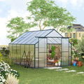 8 x 12ft Aluminium Polycarbonate Walk-in Garden Greenhouse Kit with Adjustable Roof Vent, Double Sliding Door, Rain Gutter