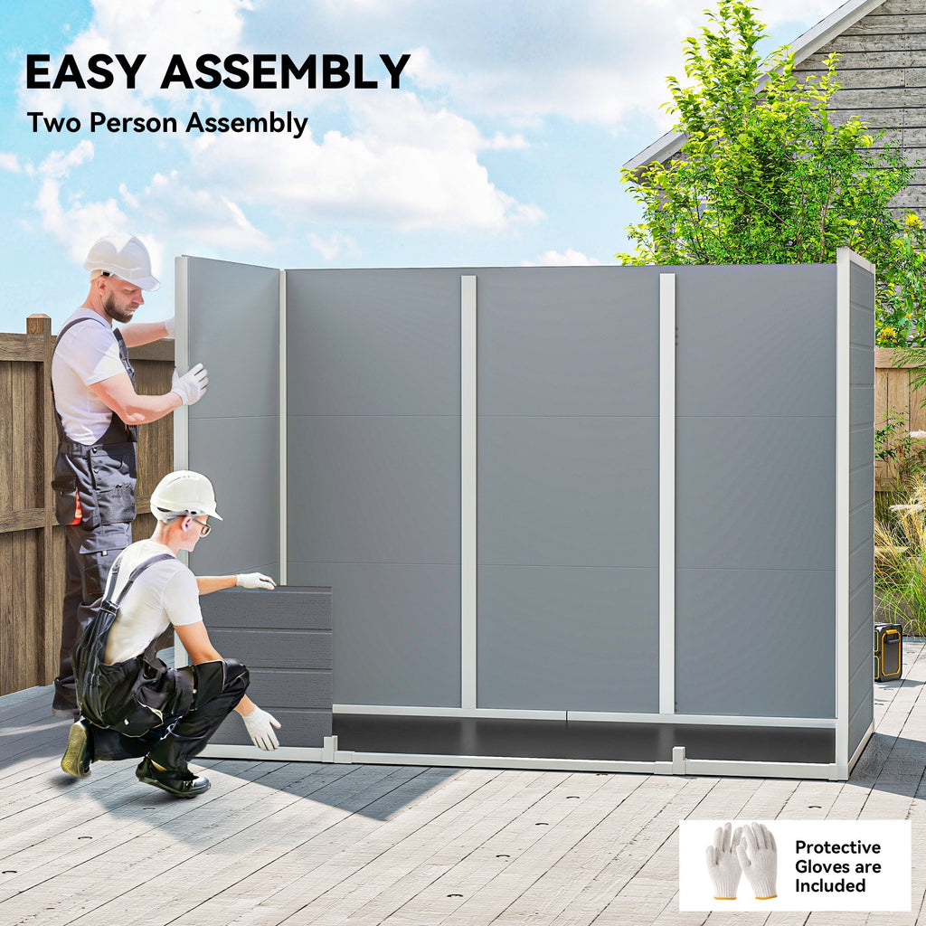 Outsunny 8 x 4 ft Resin Garden Shed, Wood-Effect Outdoor Storage Shed with Floor, Windows, Lockable Doors and Vents, Light Grey - SGP Garden Ltd