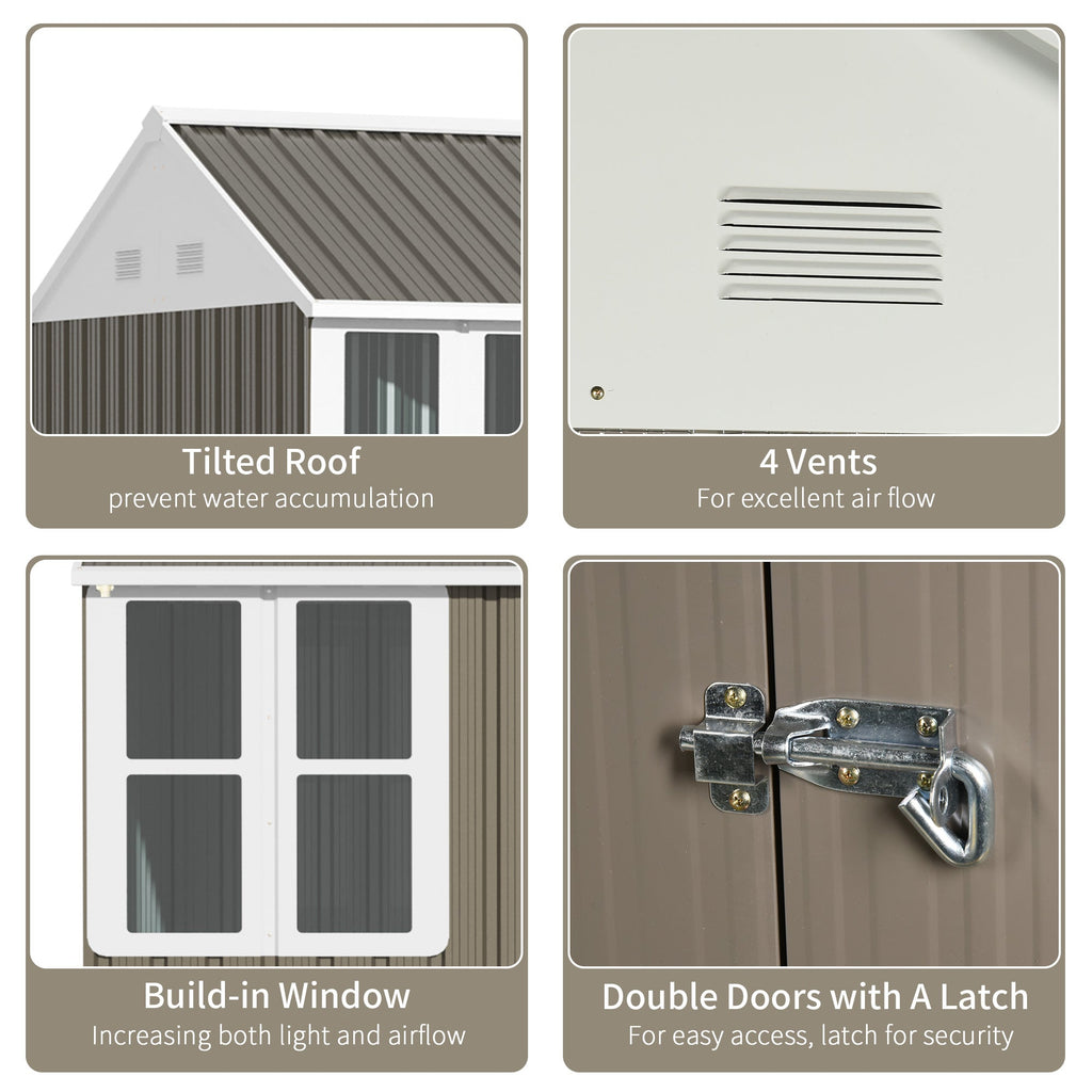 Outsunny 8 x 6 ft Galvanised Garden Shed, Outsoor Metal Storage Shed with Double Doors Window Air Vents for Patio, Lawn, Grey - SGP Garden Ltd