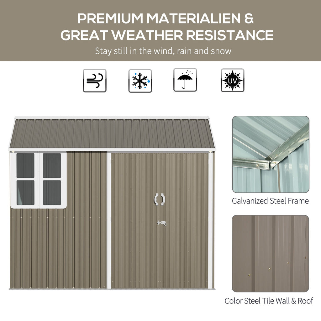 Outsunny 8 x 6 ft Galvanised Garden Shed, Outsoor Metal Storage Shed with Double Doors Window Air Vents for Patio, Lawn, Grey - SGP Garden Ltd