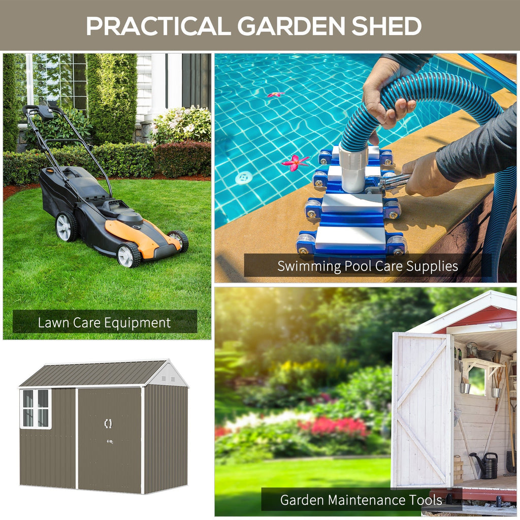Outsunny 8 x 6 ft Galvanised Garden Shed, Outsoor Metal Storage Shed with Double Doors Window Air Vents for Patio, Lawn, Grey - SGP Garden Ltd