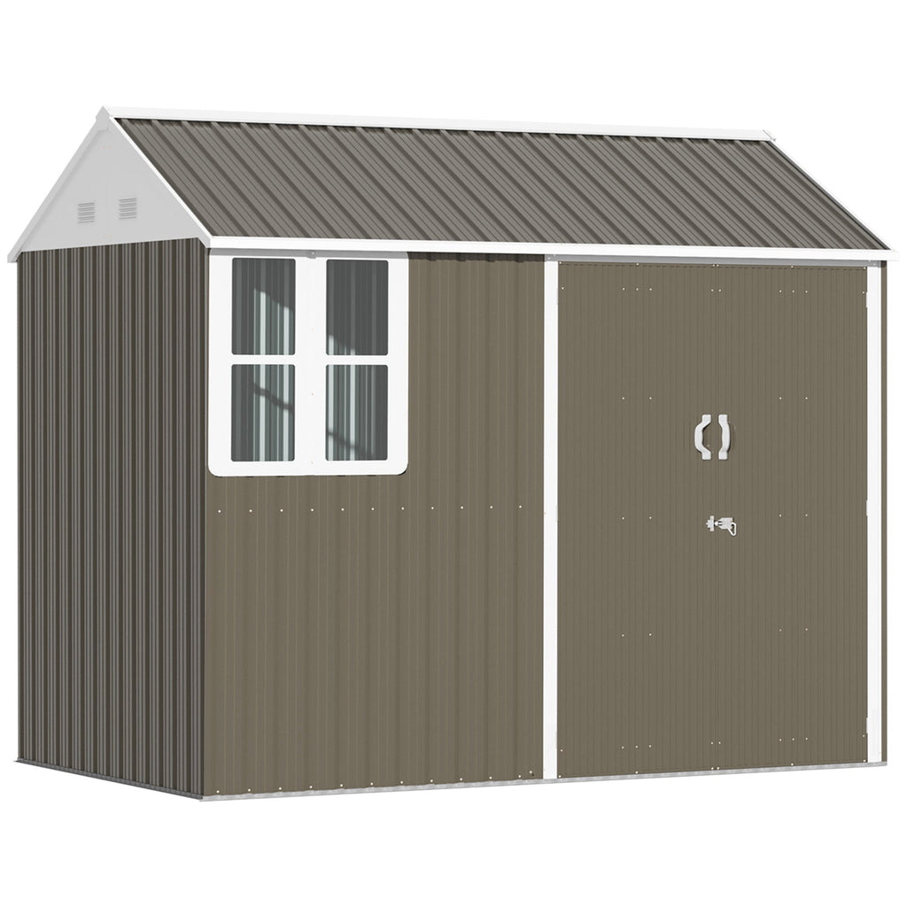 Outsunny 8 x 6 ft Galvanised Garden Shed, Outsoor Metal Storage Shed with Double Doors Window Air Vents for Patio, Lawn, Grey - SGP Garden Ltd