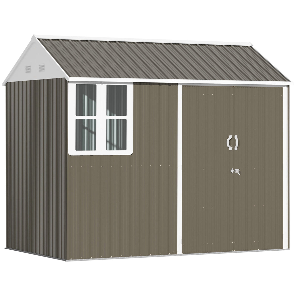 Outsunny 8 x 6 ft Galvanised Garden Shed, Outsoor Metal Storage Shed with Double Doors Window Air Vents for Patio, Lawn, Grey - SGP Garden Ltd